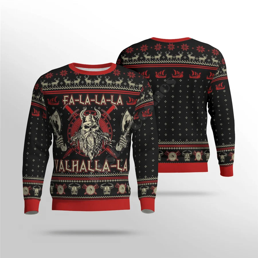 Viking Kersttrui Heren – Foute Kersttrui met YuleTattoo Odin-print, als Trui, Hoodie of Vest, XS–6XL – Hommes Trui