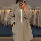 Isana | Dames Gebreid Vest met Open Voorzijde en Zakken - Comfortabele Lange Oversized Cardigan Zonder Sluiting