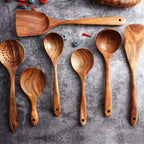 Natuurlijke Houten Keukenset – Rustiek Houten Kookgerei, Set van 4 of 7 Stuks – RustiCook