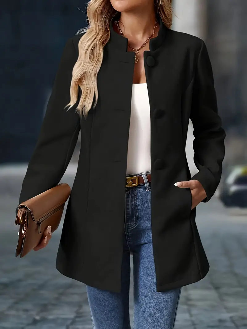 Chāme | Elegante Dames Wintermantel met Knoopsluiting - Warme Klassieke Lange Wollen Look Jas met Reverskraag