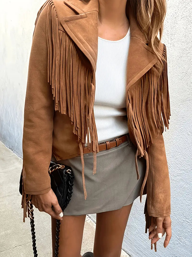 Bersh | Dames Suède Look Jas met Franjes - Boho Chic Franjejack