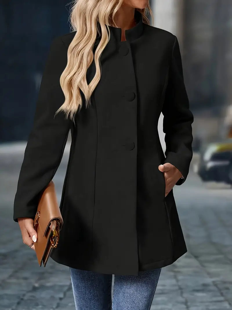 Chāme | Elegante Dames Wintermantel met Knoopsluiting - Warme Klassieke Lange Wollen Look Jas met Reverskraag