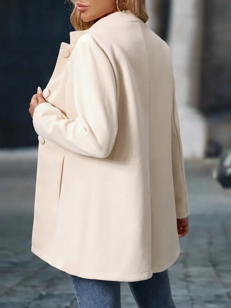 Chāme | Elegante Dames Wintermantel met Knoopsluiting - Warme Klassieke Lange Wollen Look Jas met Reverskraag