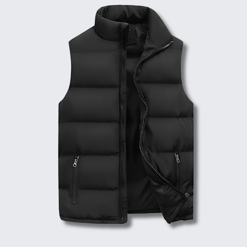Figueral | Gevoerde Heren Bodywarmer Puffer Vest met Gestikte Look - Mouwloos Gewatteerd Wintervest met Ritssluiting & Opstaande Kraag voor Laagjes Zwart