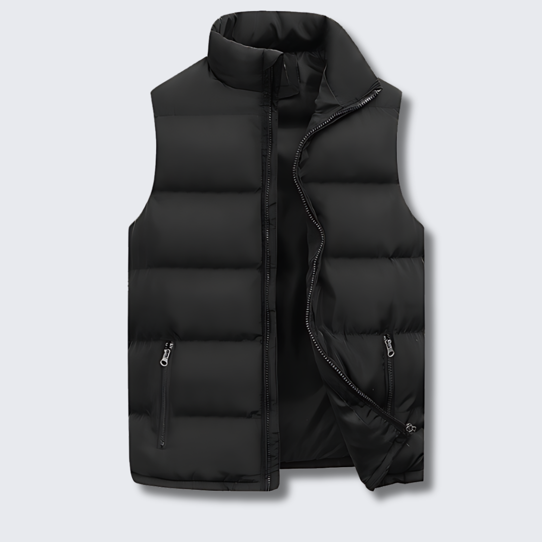 Figueral | Gevoerde Heren Bodywarmer Puffer Vest met Gestikte Look - Mouwloos Gewatteerd Wintervest met Ritssluiting & Opstaande Kraag voor Laagjes Zwart