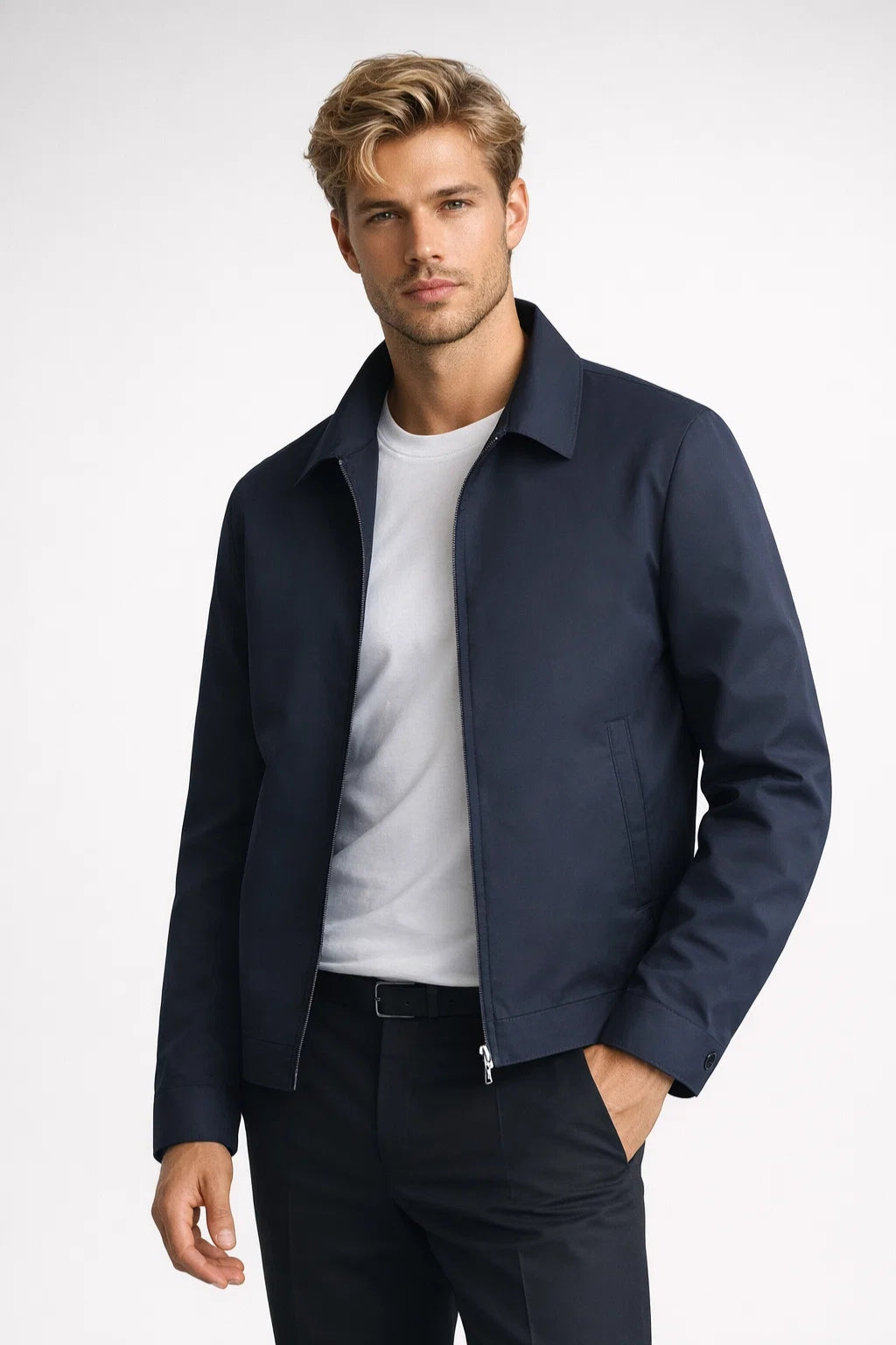 Admire | Tussenjas Heren Slim Fit Rits Klassieke Kraag Smart Casual zomer Donkerblauw