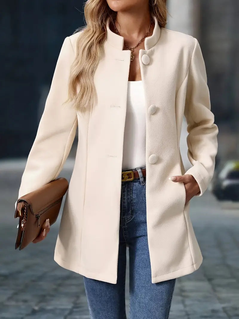 Chāme | Elegante Dames Wintermantel met Knoopsluiting - Warme Klassieke Lange Wollen Look Jas met Reverskraag