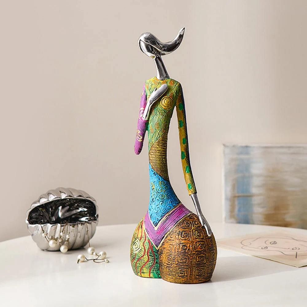 Abstract Vrouwenbeeldje van Duurzame Hars in Levendige Kleuren – Handgemaakt Kunstwerk voor Modern Interieur Charlotte