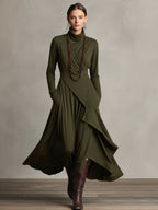 Ava | Dames Lange Jurk - Boheemse Katoenstretch met Lange Mouwen Groen