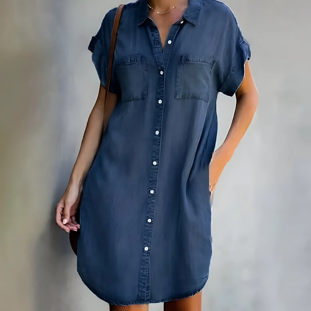 Ava | Dames Zomerjurk - Ademend Comfortabele Pasvorm Donkerblauw
