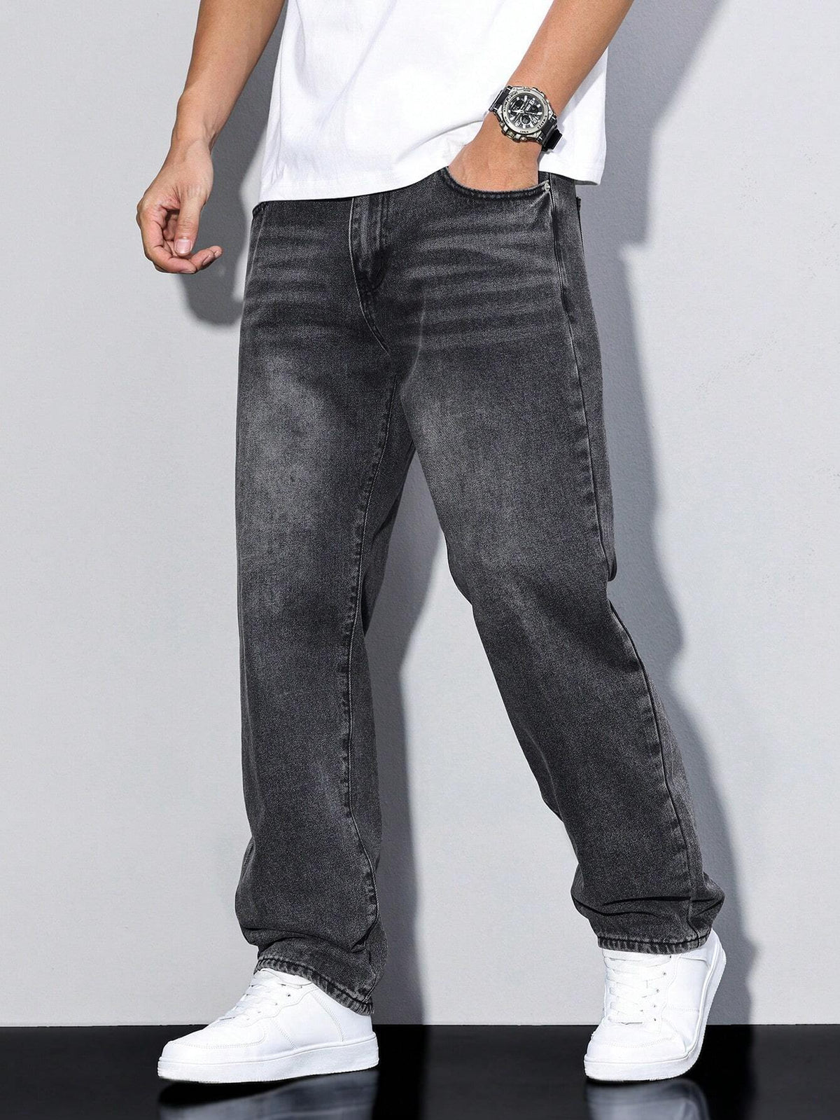 Hommes | Baggy Jeans Heren | Losse Pasvorm & Maximale Bewegingsvrijheid Donkergrijs