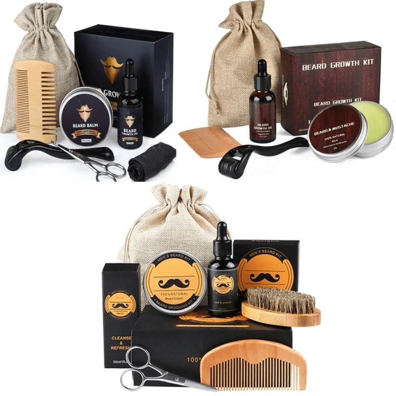 Baardverzorgingsset met Dermaroller, Baardolie, Baardbalsem & Kam – Baard Grooming Set voor Mannen, 5 Opties