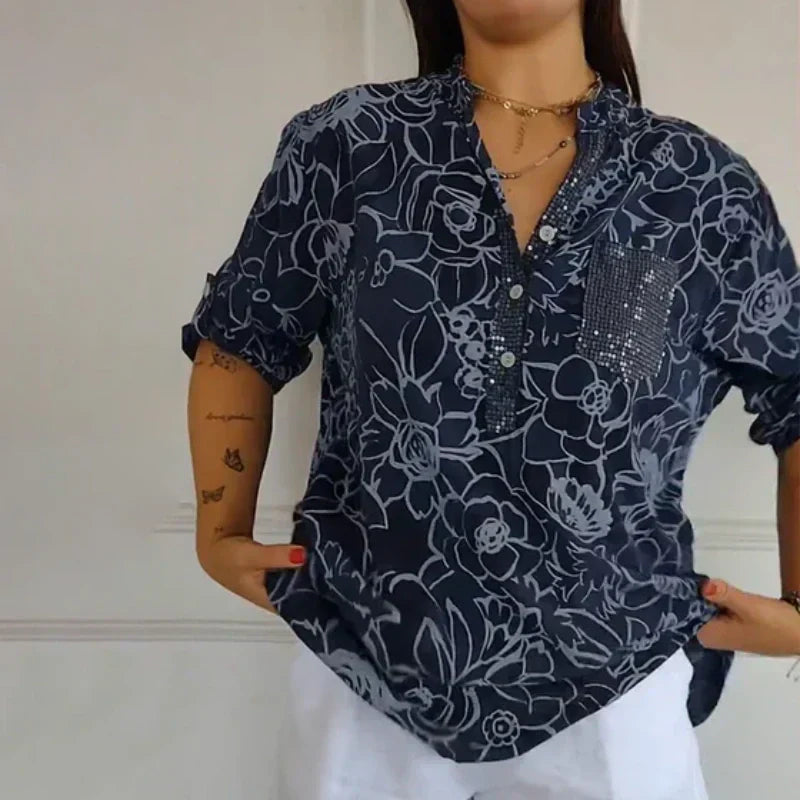 Amara | Blouse Dames - Bloemenprint Pailletten