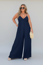 Isolde | Jumpsuit Dames - Zwart - Wijde Pijpen V-hals Blauw