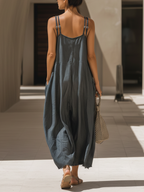 Yvaine | Jumpsuit Dames - Chambray - V-hals Dubbele Bandjes Zakken