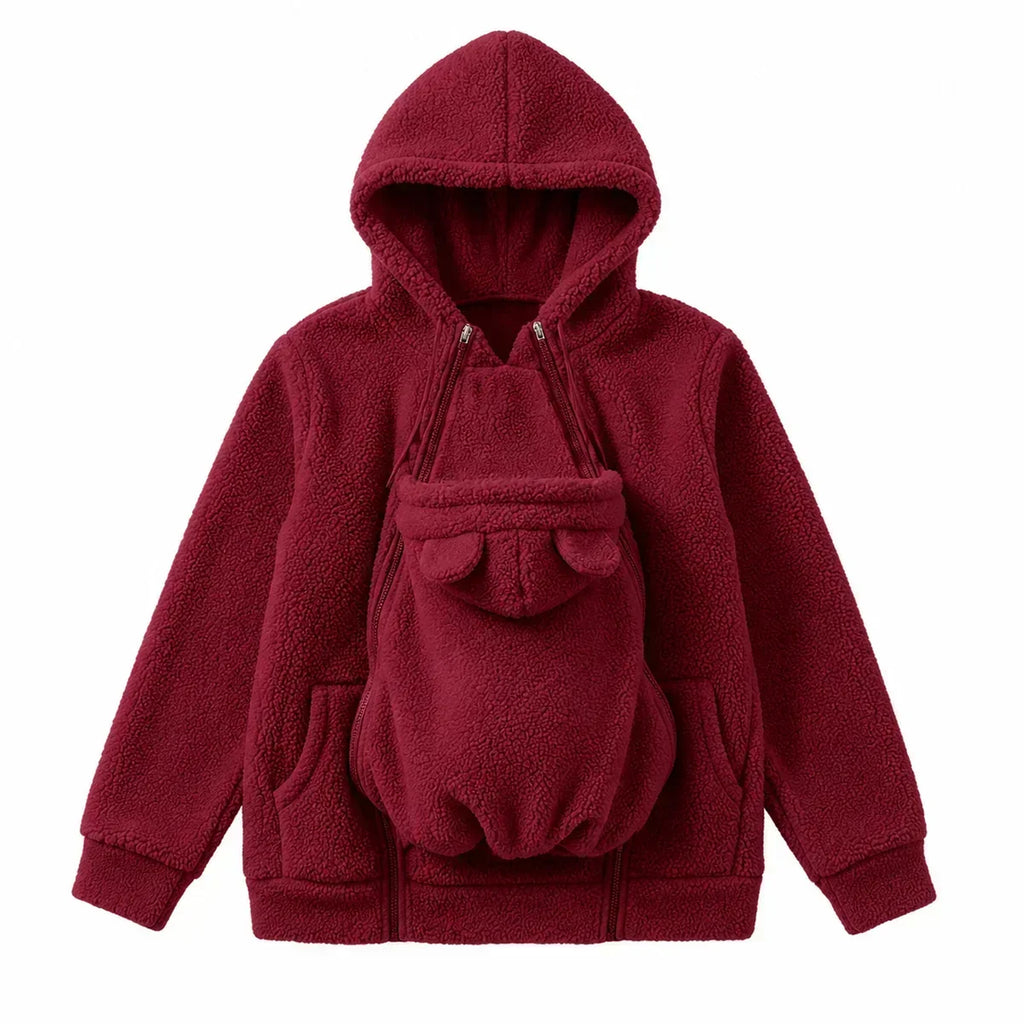 Zachte Fleece Draaghoodie met Voorzak voor Babydragen – Babydraag Hoodie voor Mama & Papa, 5 Kleuren, S–XXL Bordeaux