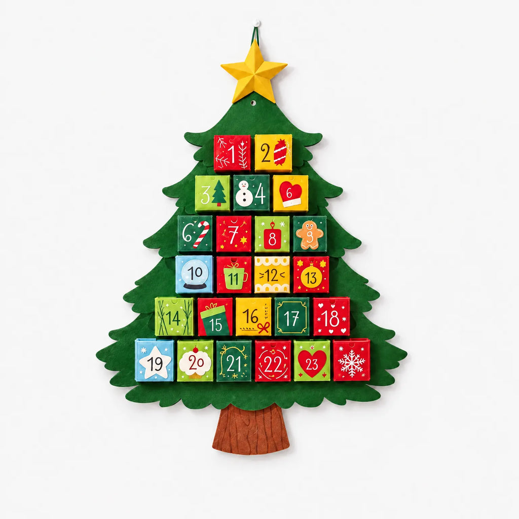 Adventskalender Kerstboom om op te Hangen – Kerstboom met 24 Doosjes om te Vullen, 61,5 x 49 cm, Herbruikbaar Default Title