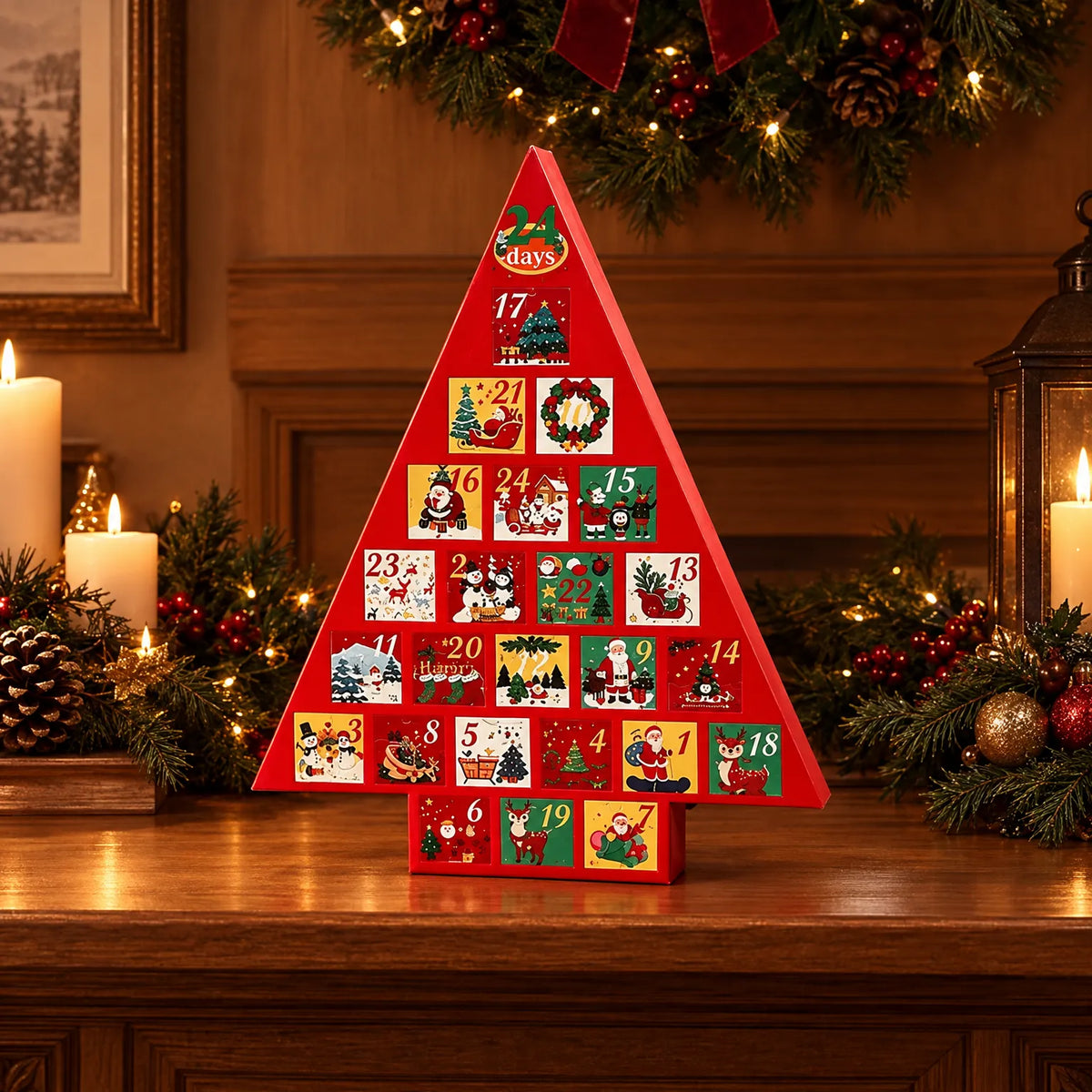 Adventskalender Kerstboom om te Vullen – Staande Kerstboom met 24 Laatjes, 41 cm Hoog, Herbruikbaar