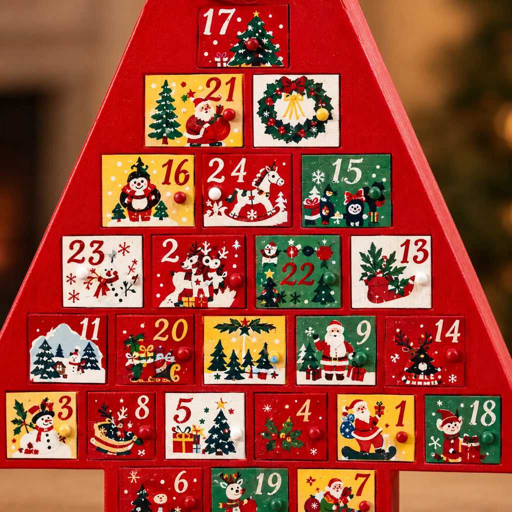 Adventskalender Kerstboom om te Vullen – Staande Kerstboom met 24 Laatjes, 41 cm Hoog, Herbruikbaar