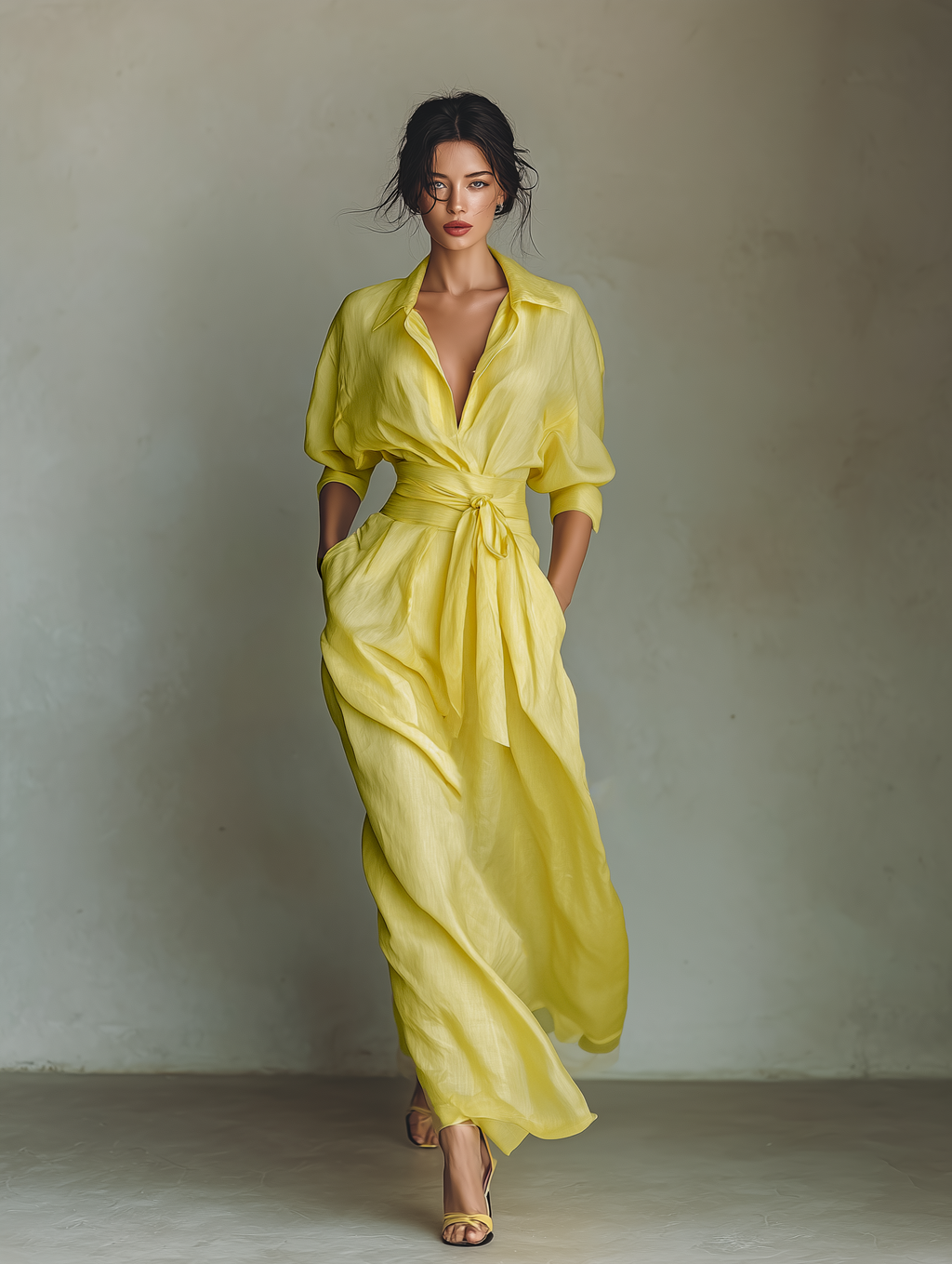 Cita | Dames Lange Maxi Jurk - Katoen-Linnenmix, Strik Taille