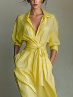 Cita | Dames Lange Maxi Jurk - Katoen-Linnenmix, Strik Taille