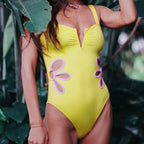 Novali | Badpak Dames - Cut-out V-Hals Geel