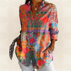 Cora | Dames Blouse - Kleurrijke Print, Comfortabel en Flatterend Oranje