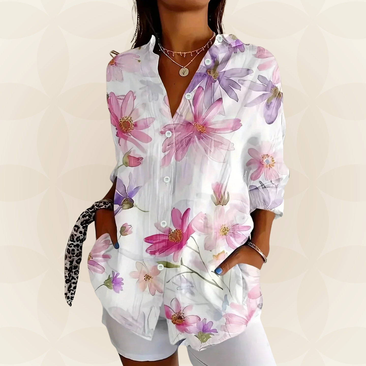 Cora | Dames Blouse - Kleurrijke Print, Comfortabel en Flatterend Wit