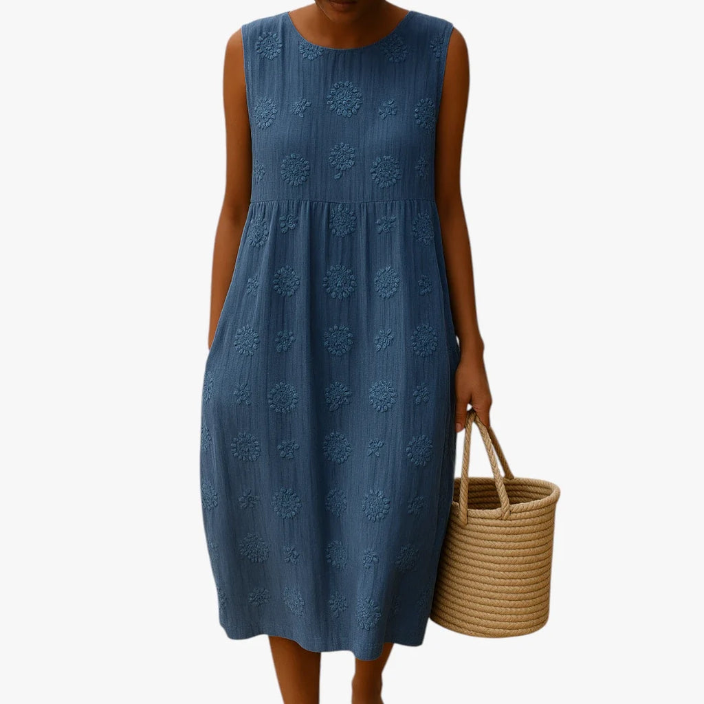 Zahara | Dames Loszittende Midi Zomerjurk met Bloemenprint Blauw