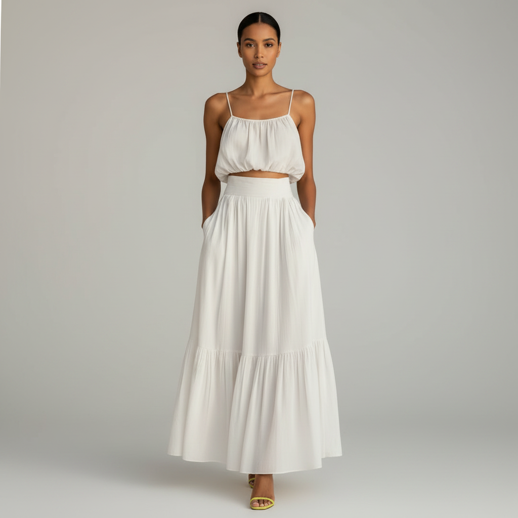 Novali | Co-ord Set Dames - Crop Top Maxi Rok Wit