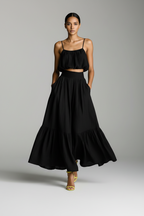 Novali | Co-ord Set Dames - Crop Top Maxi Rok Zwart