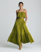 Novali | Co-ord Set Dames - Crop Top Maxi Rok Olijfgroen