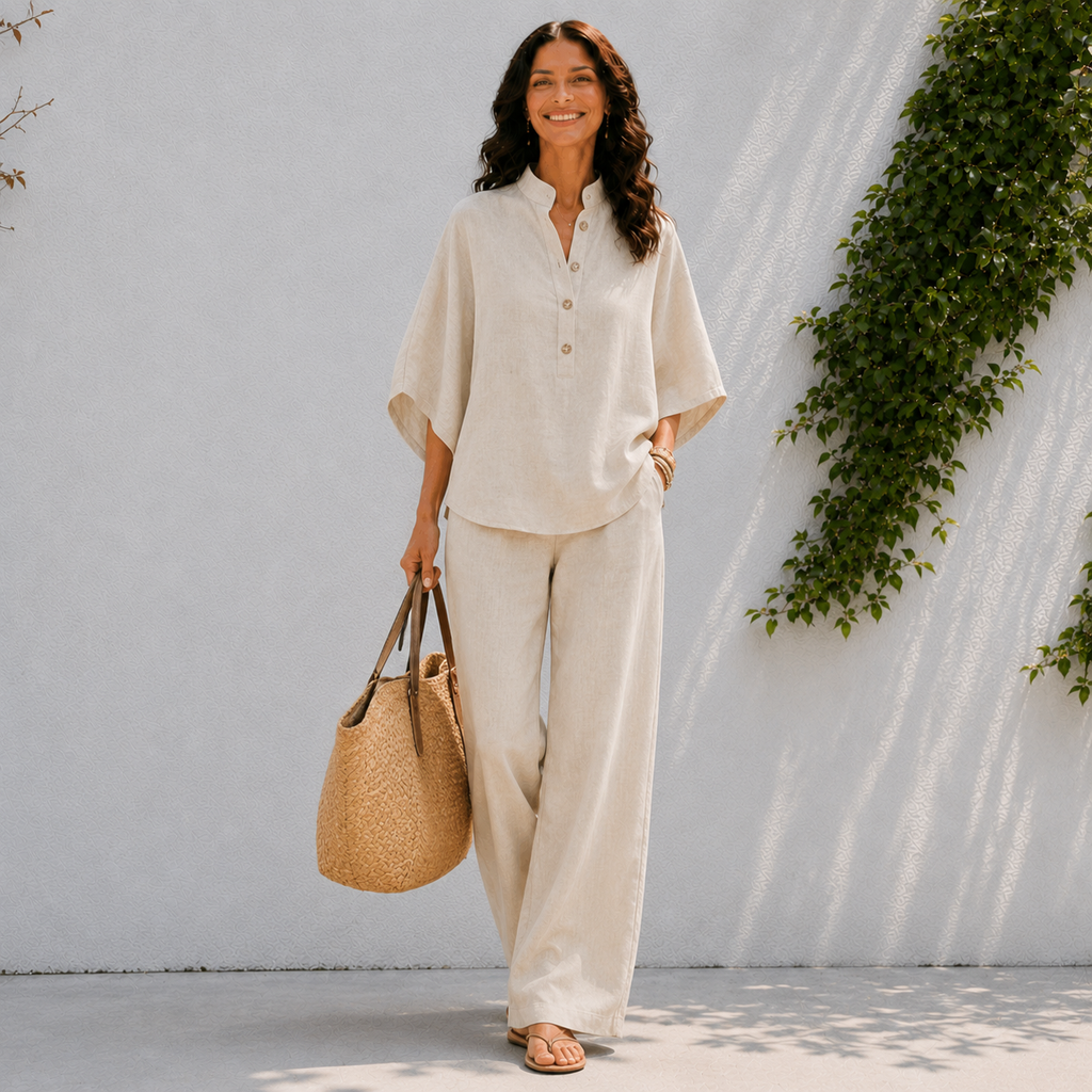 Mireya | Co-ord Set Dames - Oversized Shirt Broek Beige