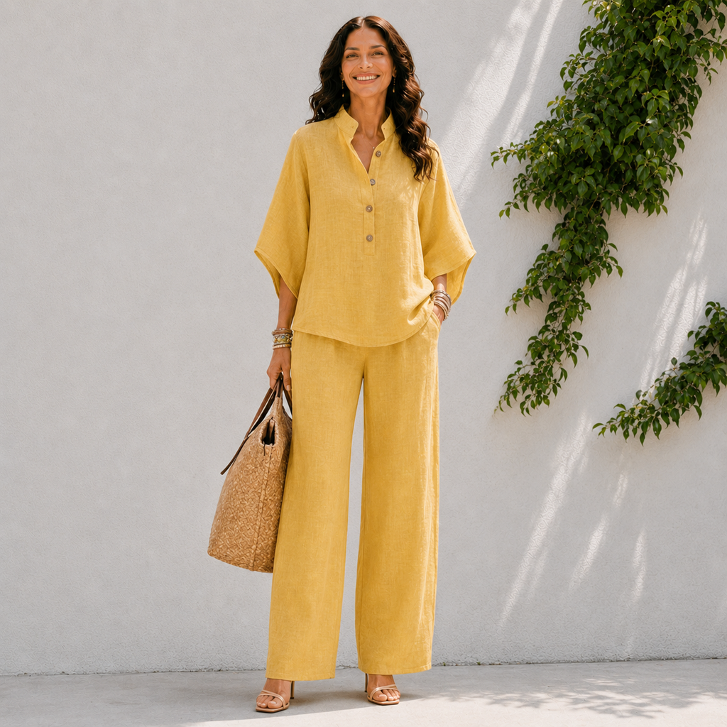Mireya | Co-ord Set Dames - Oversized Shirt Broek Geel