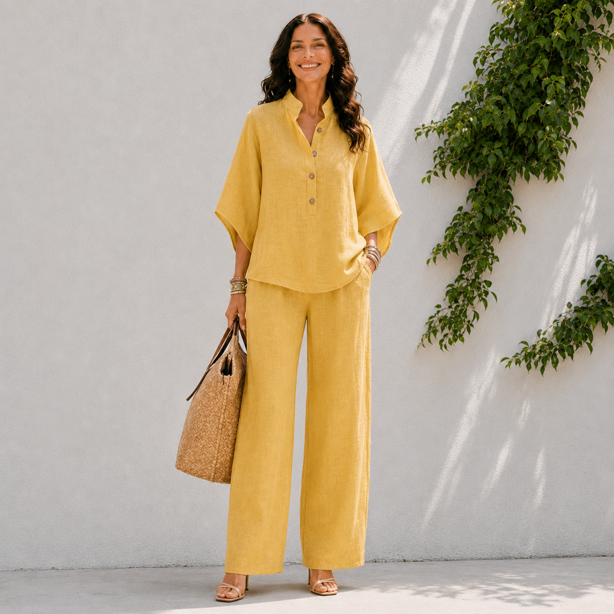 Mireya | Co-ord Set Dames - Oversized Shirt Broek Geel