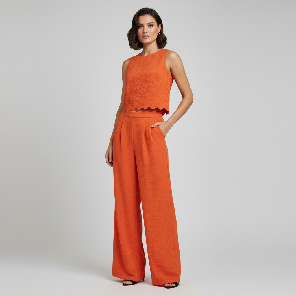Thalassa | Co-ord Set Dames - Mouwloos Schelp Enkel Oranje