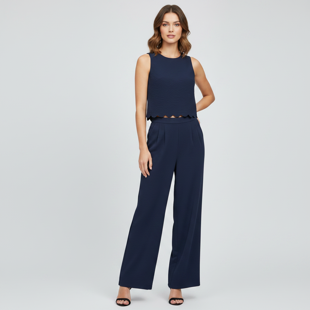 Thalassa | Co-ord Set Dames - Mouwloos Schelp Enkel Blauw