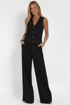 Zephyrine | Co-ord Set Dames - V-Hals Jasje Rechte Broek Zwart