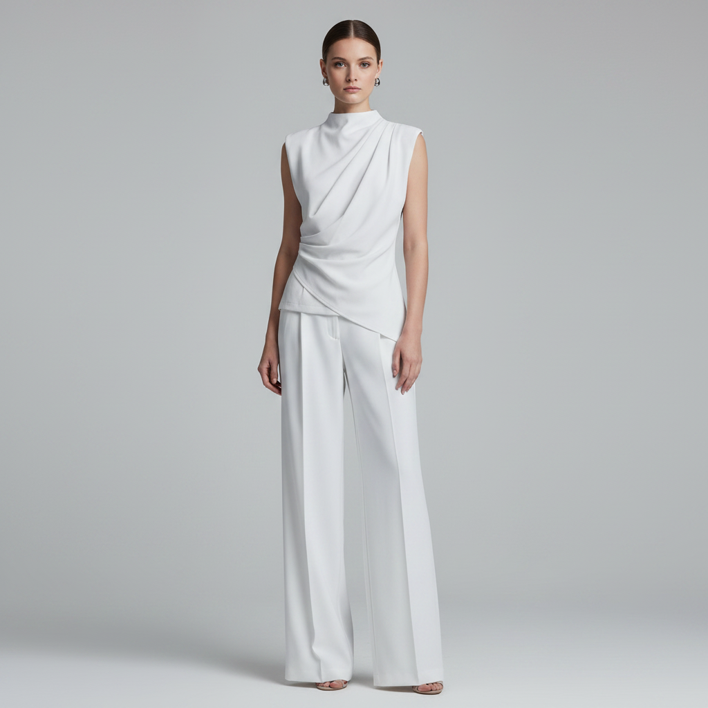 Elowen | Co-ord Set Dames - Mouwloos Wijde Pijpen Wit