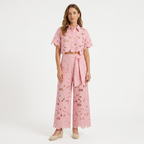 Isadora | Co-ord Set Dames - Kant - Crop Top Wijde Broek
