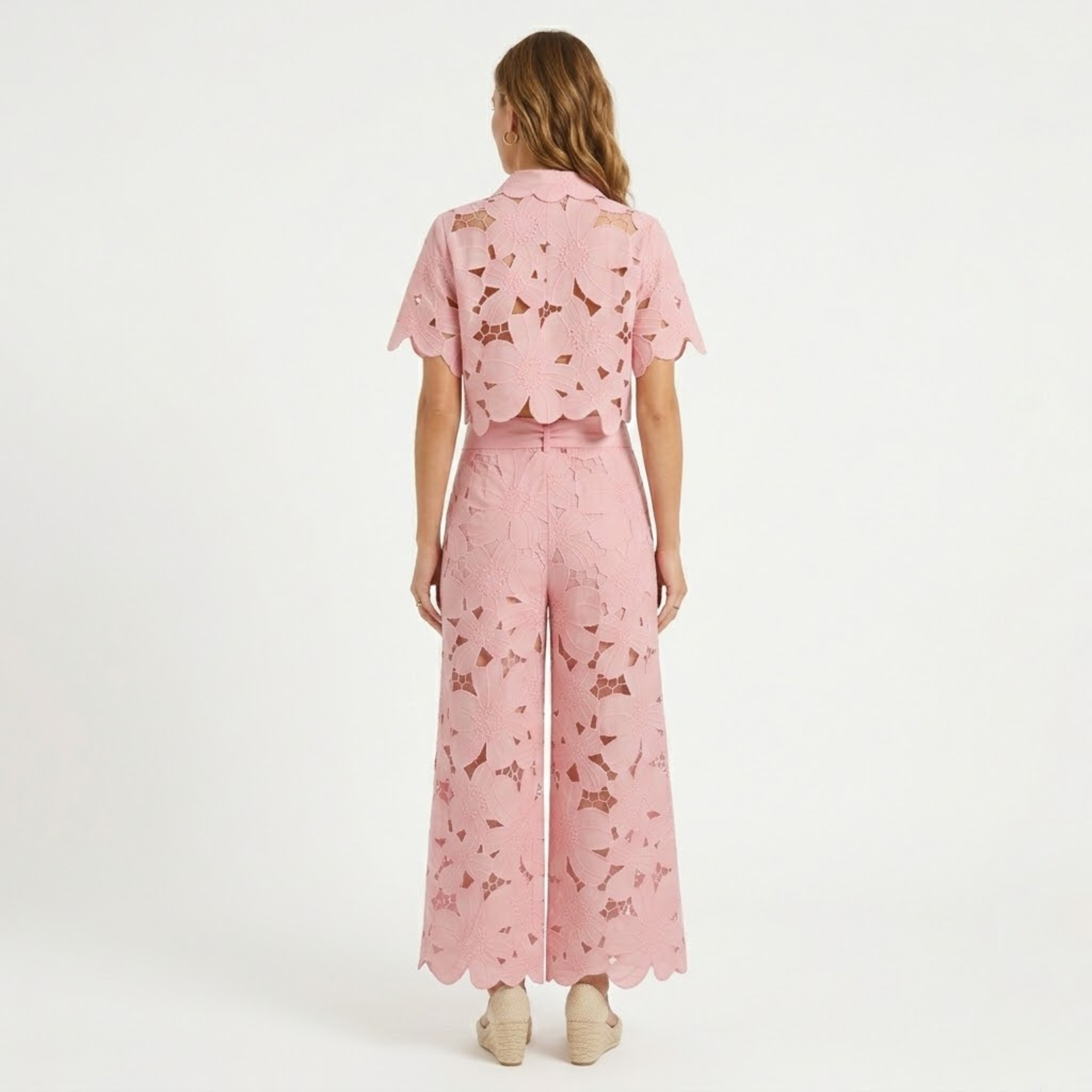 Isadora | Co-ord Set Dames - Kant - Crop Top Wijde Broek