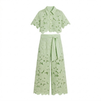 Isadora | Co-ord Set Dames - Kant - Crop Top Wijde Broek Groen