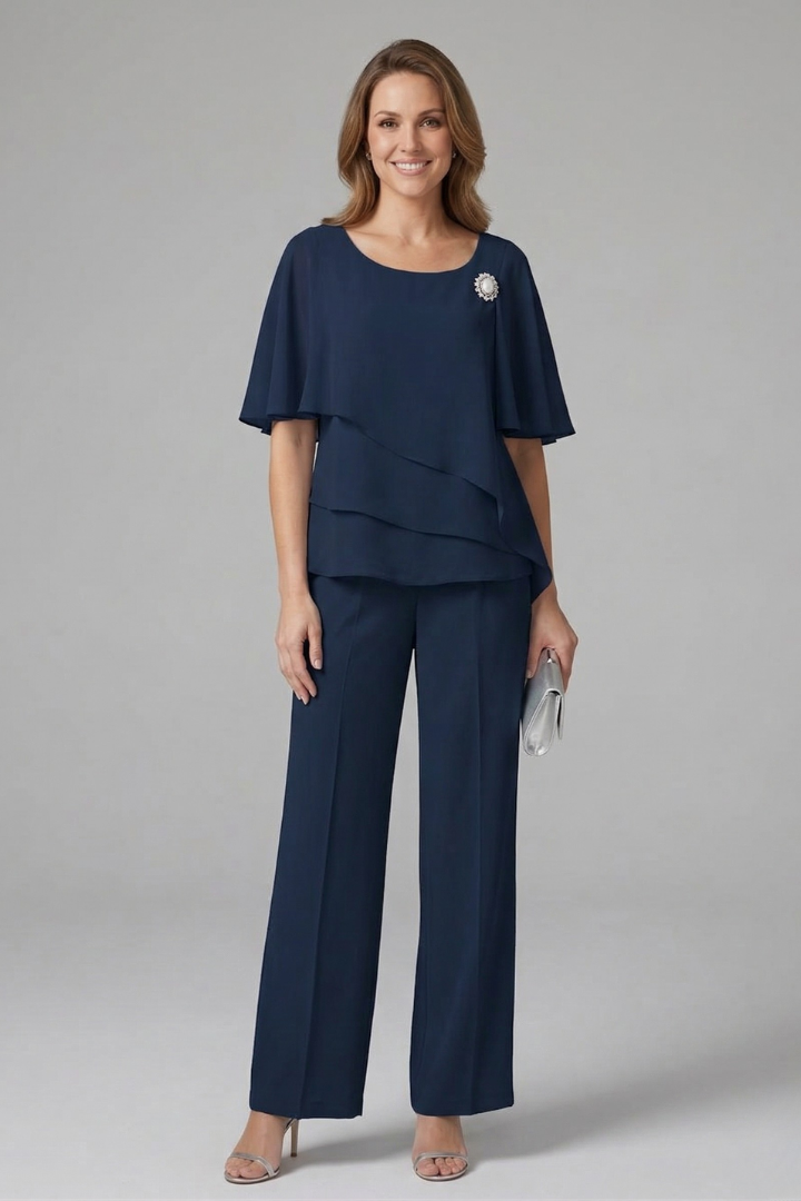 Ondine | Co-ord Set Dames - Tuniek Rechte Broek Marineblauw