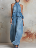 Sariyah | Tweedelige Set Dames - Denim - Halternek Ruches
