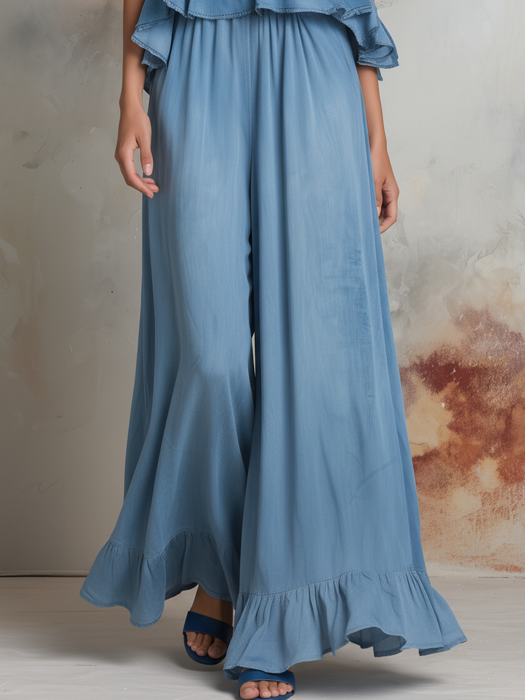 Sariyah | Tweedelige Set Dames - Denim - Halternek Ruches
