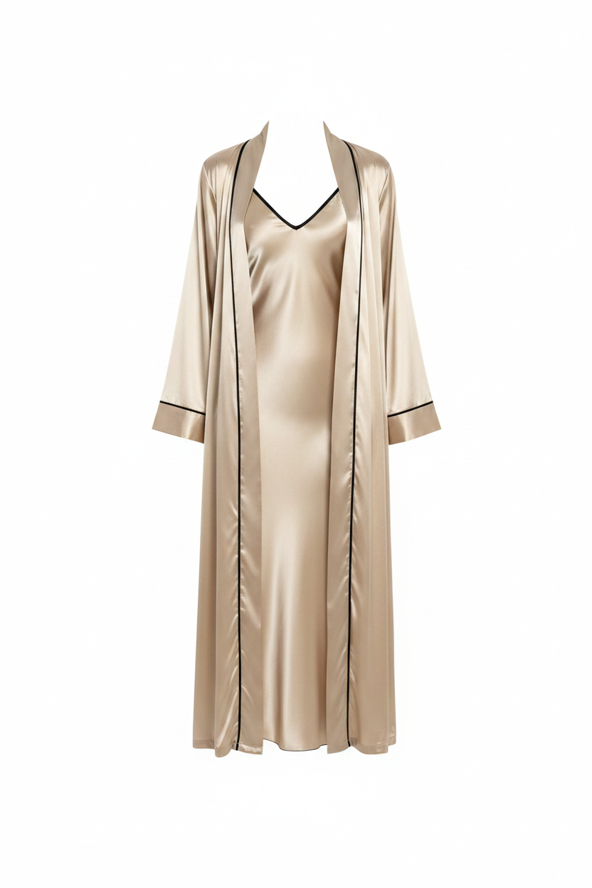 Diva | Dames Pyjamaset - Satijn, Midi Jurk en Badjas