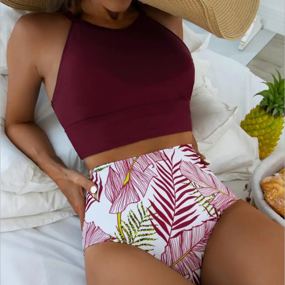 Callista | Bikiniset Dames - Bloemenprint - Hoge Taille Rood