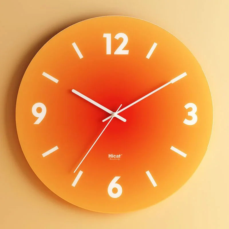 Elegante Wandklok van Glas met Stille beweging – 30 cm Oranje (met nummers)