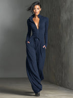 Eline | Dames Jumpsuit - Stretchy Glitterstof, Feestelijk Design Blauw