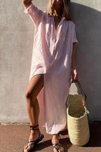 Eline | Dames Lange Jurk - Linnen, Casual Maxi Overhemdjurk